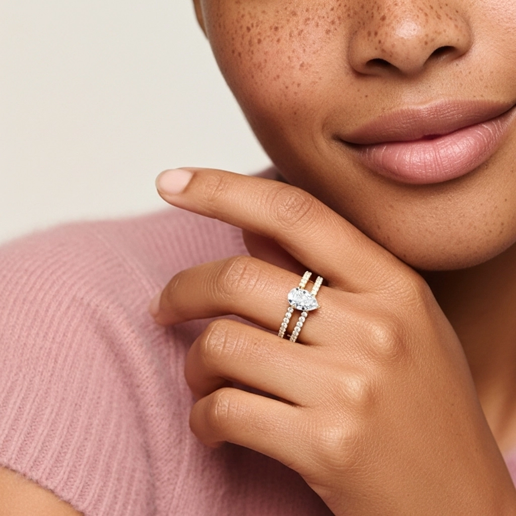 Blanco Moissanita Conjunto de Anillos de Boda