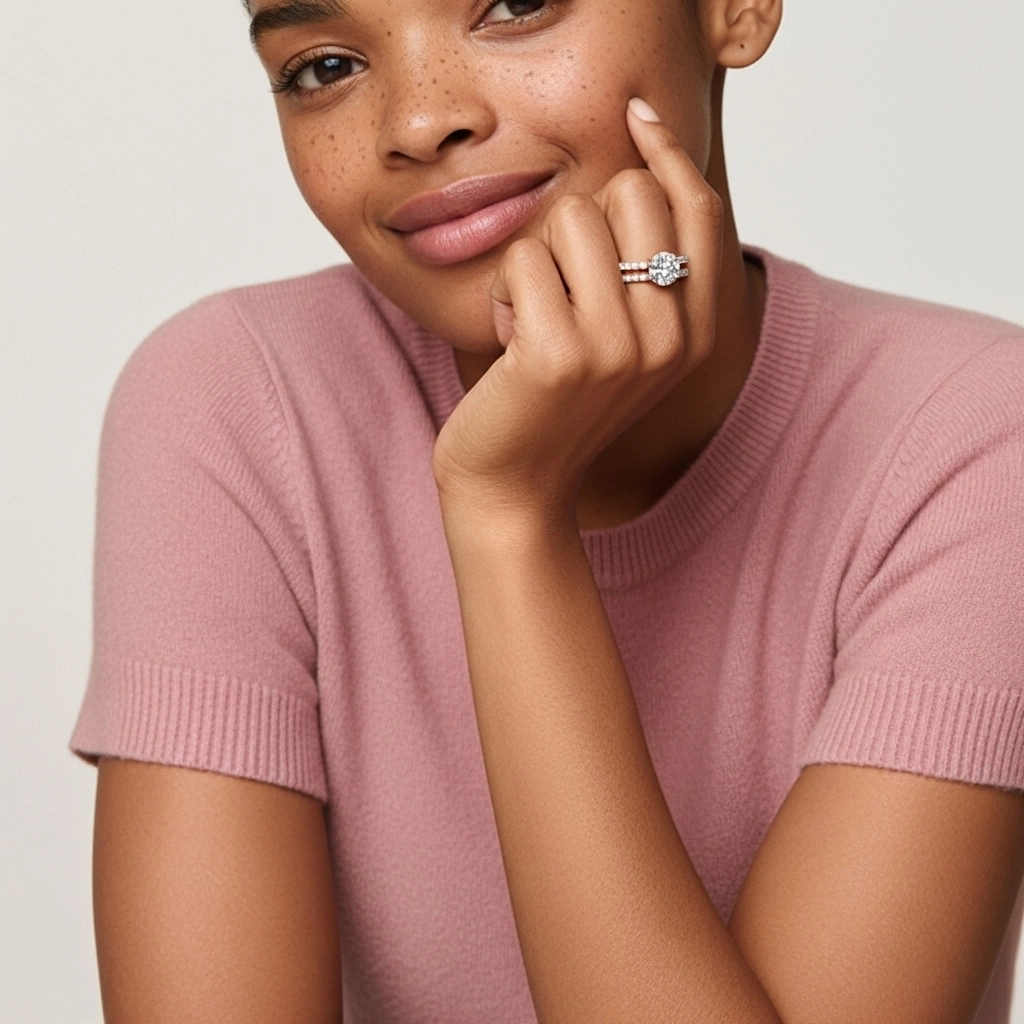 Blanco Moissanita Conjunto de Anillos de Boda