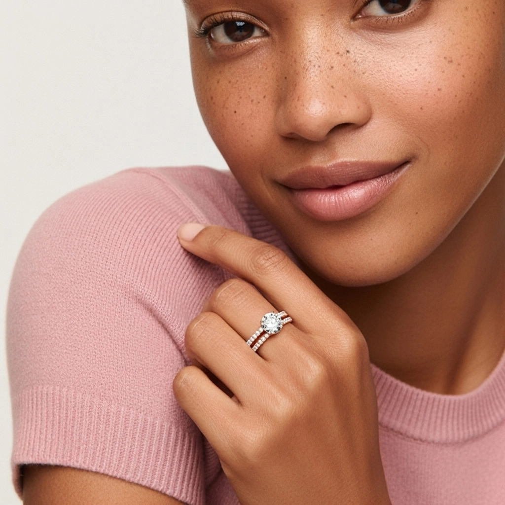 Blanco Moissanita Conjunto de Anillos de Boda