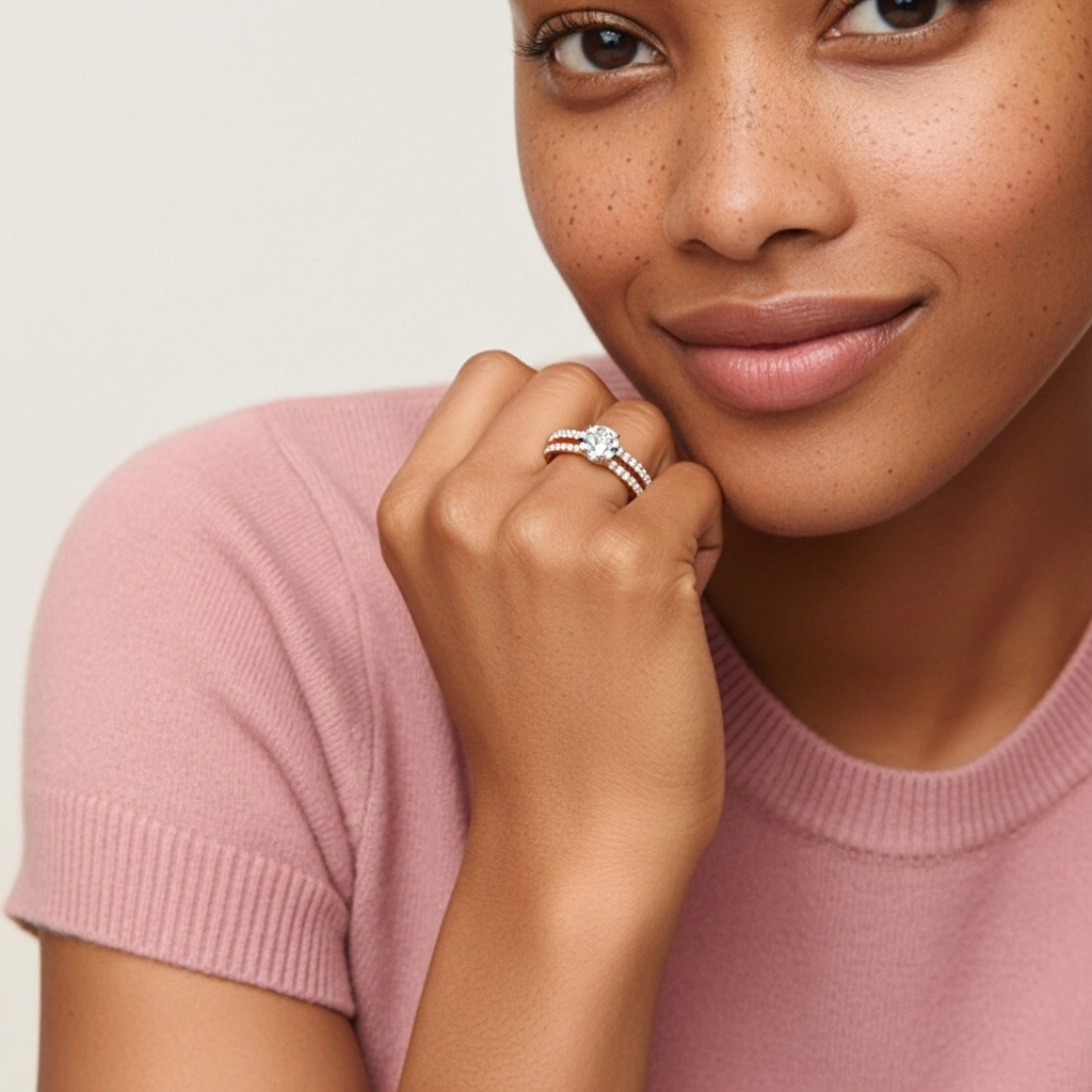 Blanco Moissanita Conjunto de Anillos de Boda