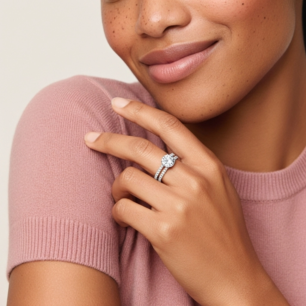 Blanco Moissanita Conjunto de Anillos de Boda