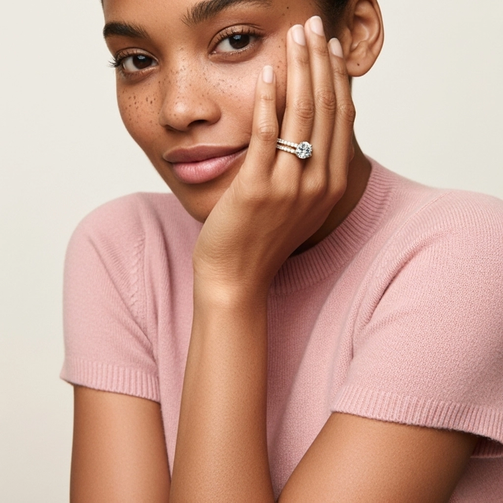 Blanco Moissanita Conjunto de Anillos de Boda