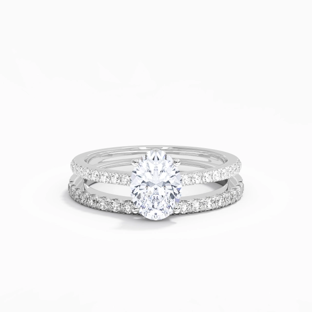 Blanc Ovale Ensemble d'alliances Argent sterling 925 Halo caché Délicat Tige Droite Femme