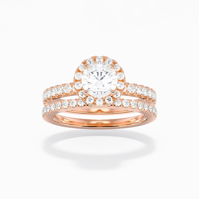 Art Deco Halo Pavé Wedding Ring Set Women White Round