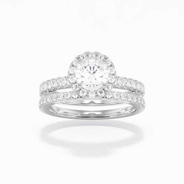 Art Déco Halo Pavé Ensemble d'alliances Femme Blanc Rond Art Déco Halo Pavé Ensemble d'alliances Femme Blanc Rond