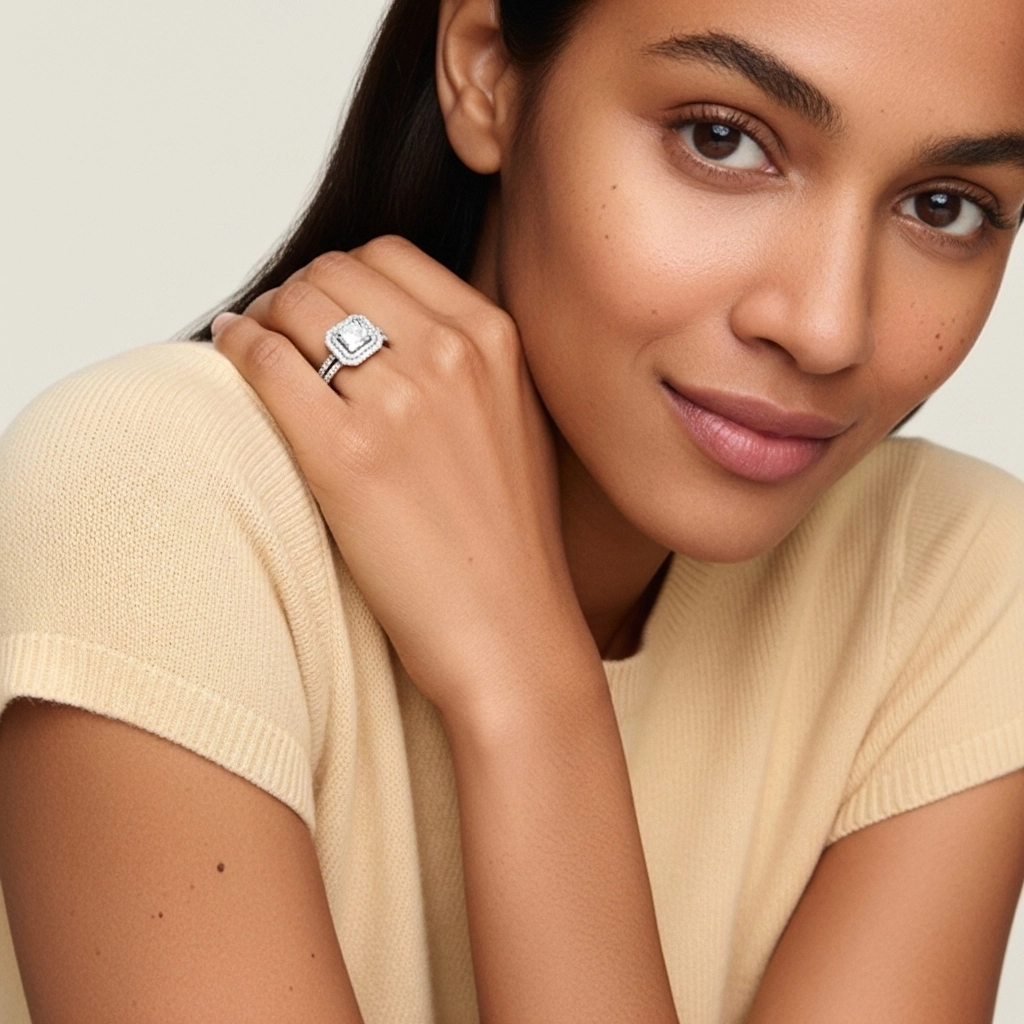 1.00ct Moissanite Ensemble nuptial Argent sterling 925