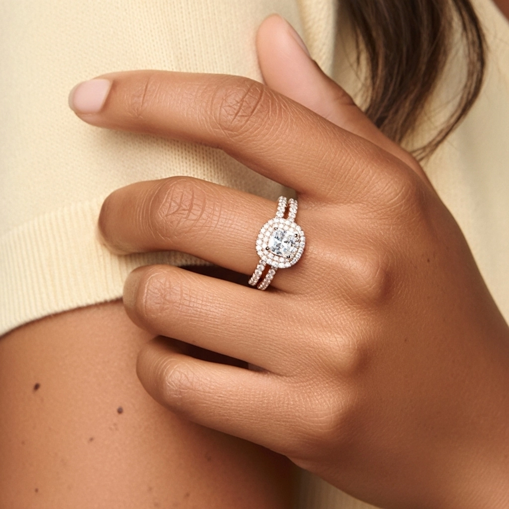 1.00ct Moissanite Ensemble nuptial Or rose 14 carats