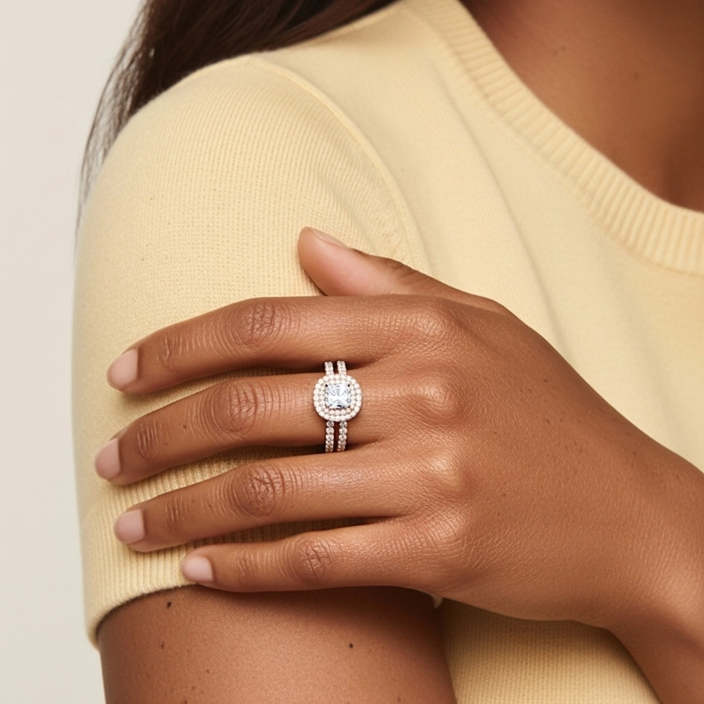 1.00ct Moissanite Ensemble nuptial Or rose 14 carats