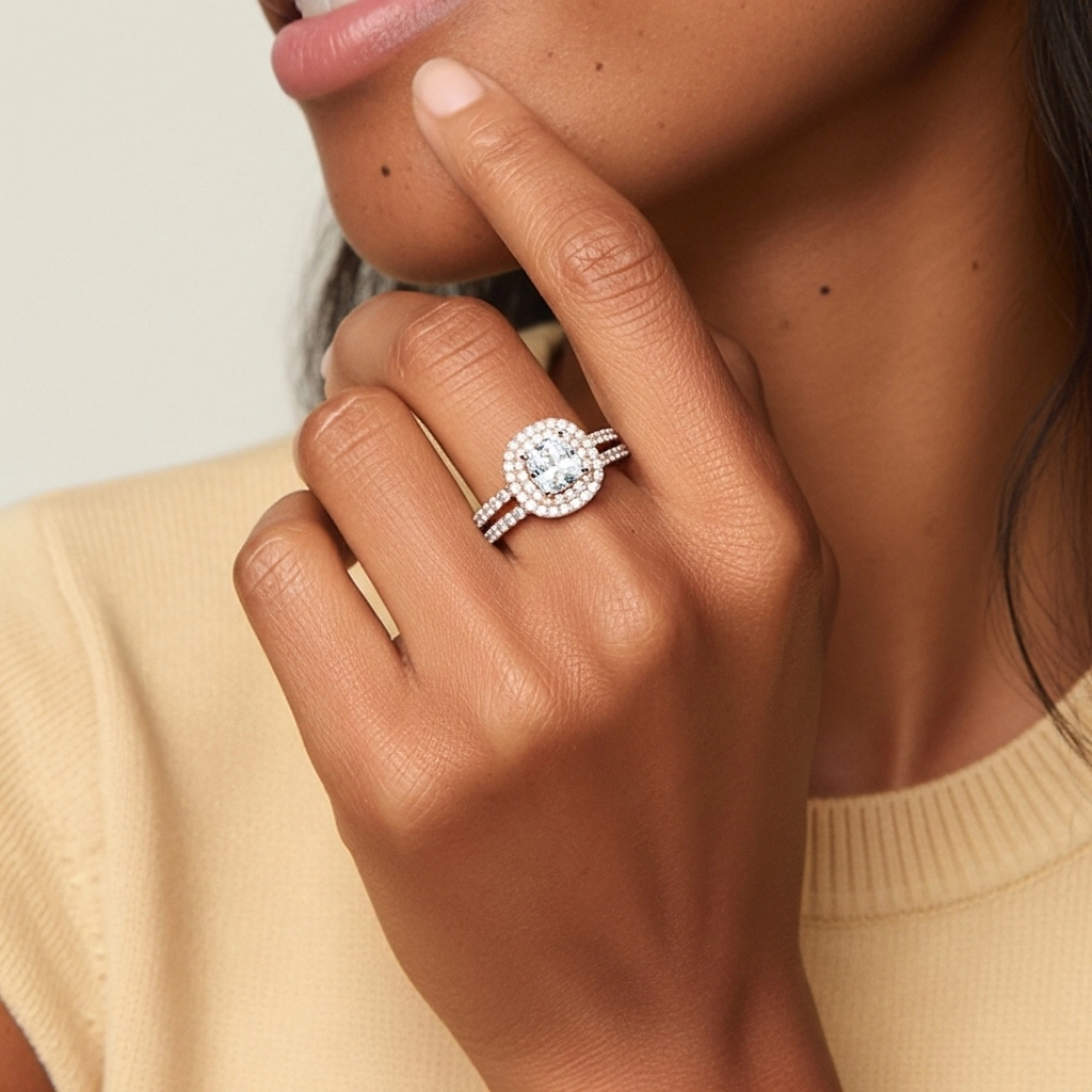 1.00ct Moissanite Ensemble nuptial Or rose 14 carats