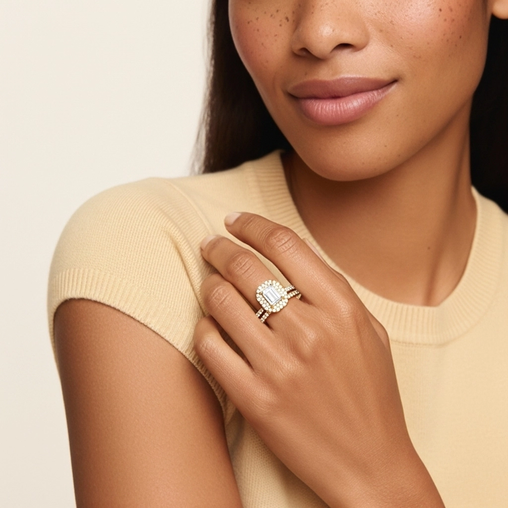 1.00ct Moissanite Ensemble nuptial Or 18 carats