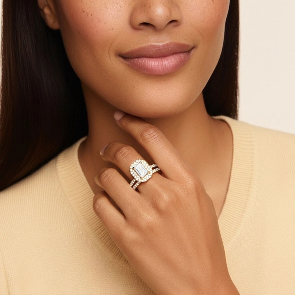 1.00ct Moissanite Ensemble nuptial Or 18 carats