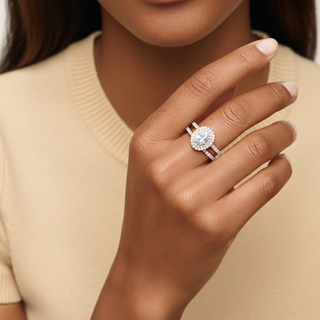 1.00ct Moissanite Ensemble nuptial Or rose 14 carats