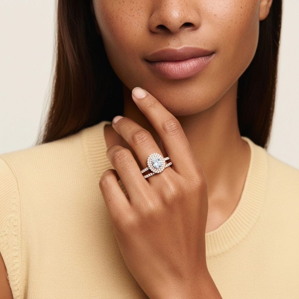 1.00ct Moissanite Ensemble nuptial Or rose 14 carats