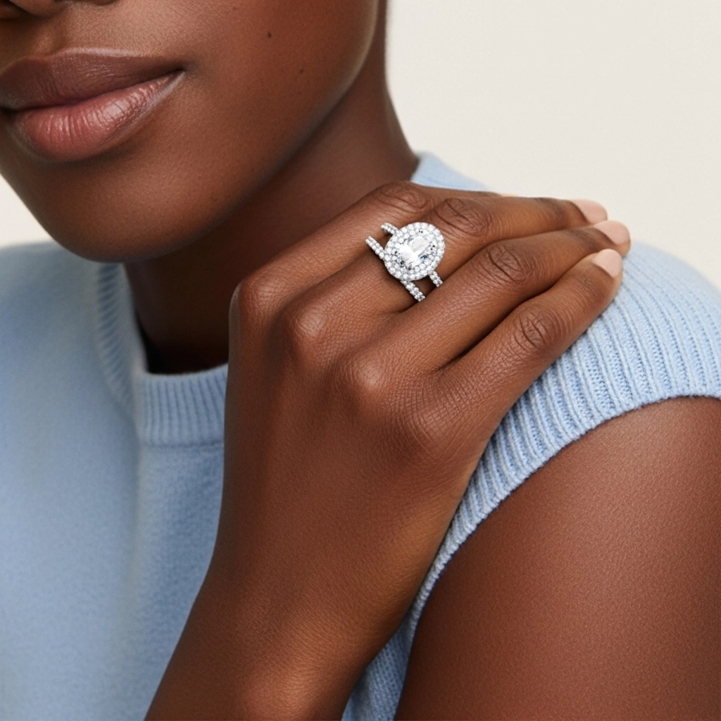 1.00ct Moissanite Ensemble nuptial Argent sterling 925