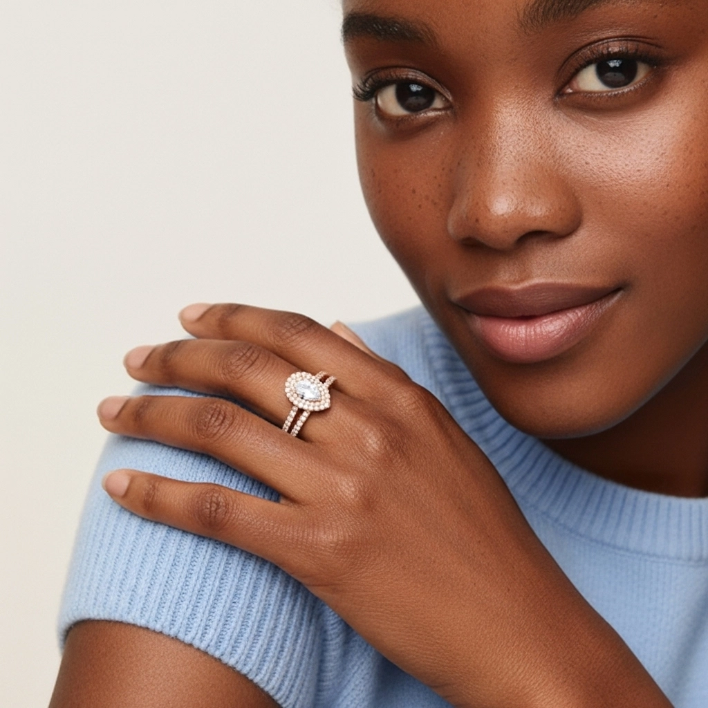 1.00ct Moissanite Ensemble nuptial Or rose 18 carats