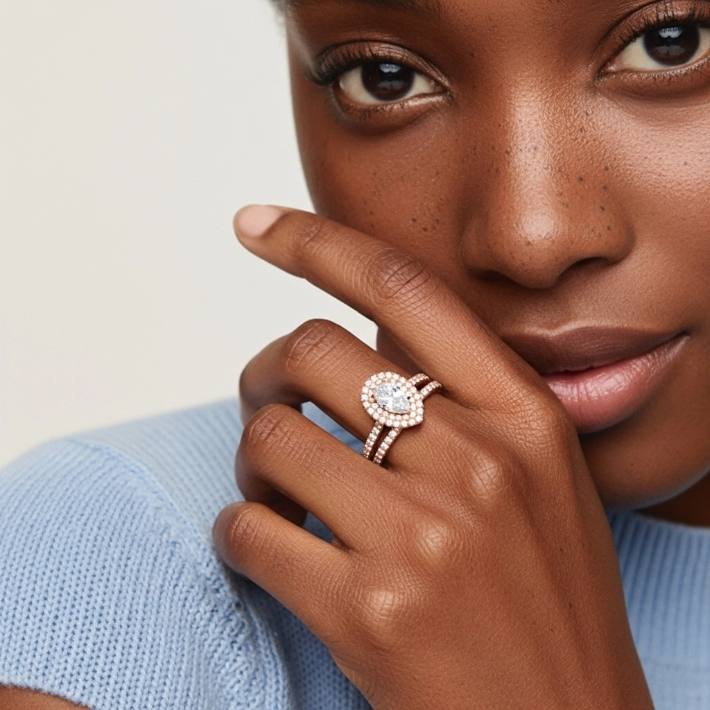 1.00ct Moissanite Ensemble nuptial Or rose 18 carats