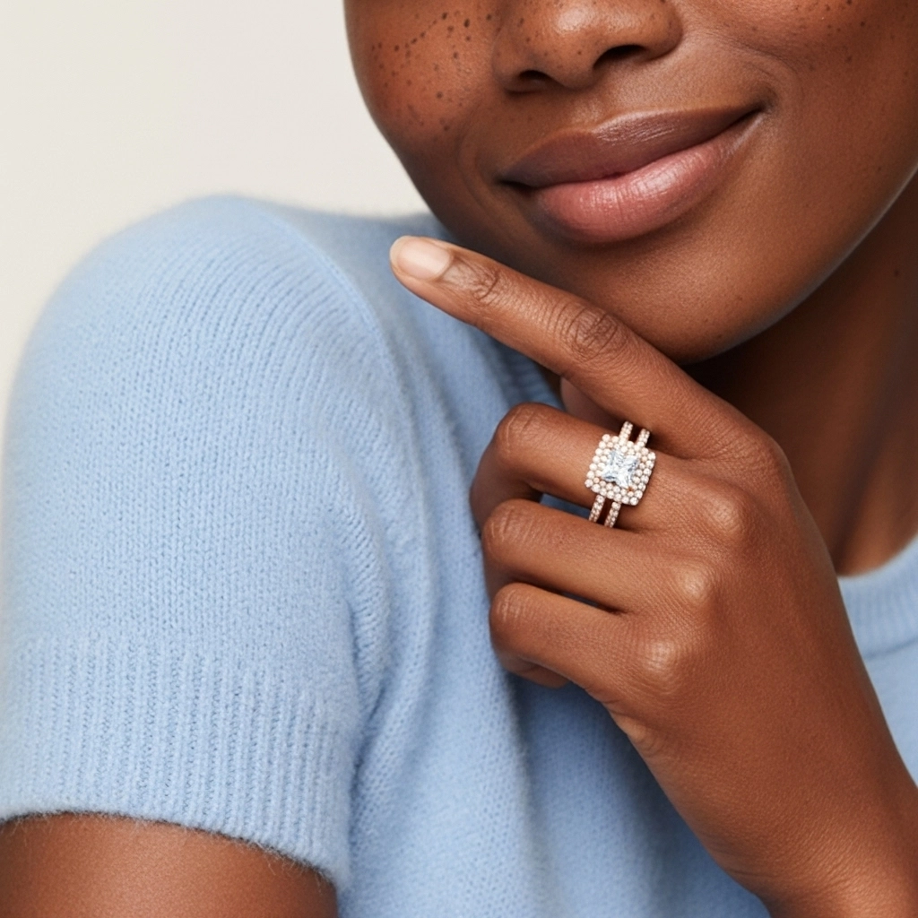 1.00ct Moissanite Ensemble nuptial Or rose 14 carats