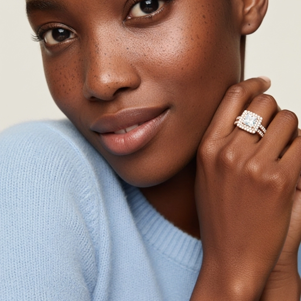 1.00ct Moissanite Ensemble nuptial Or rose 14 carats