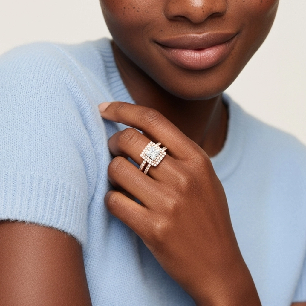 1.00ct Moissanite Ensemble nuptial Or rose 14 carats