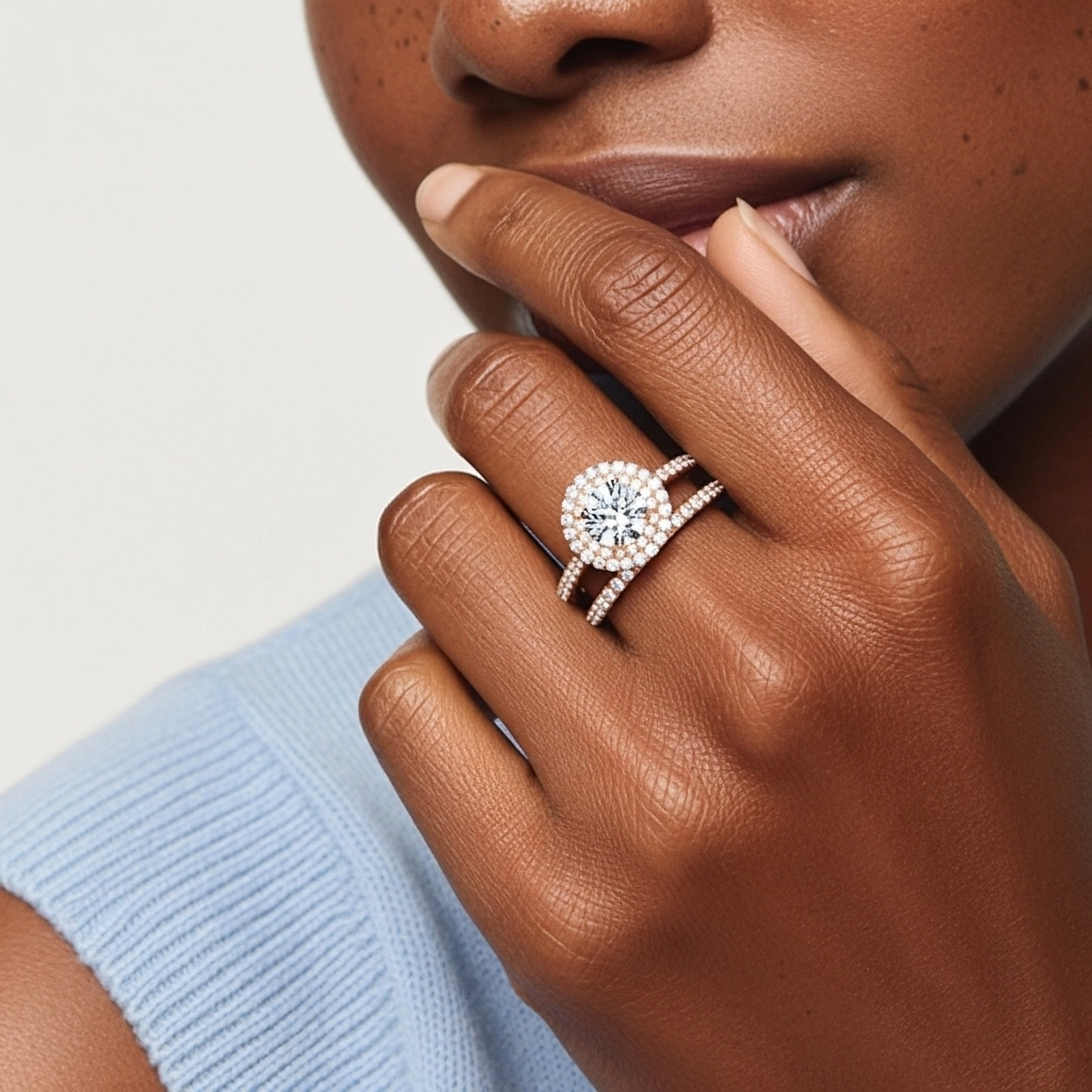 1.00ct Moissanite Ensemble nuptial Or rose 18 carats