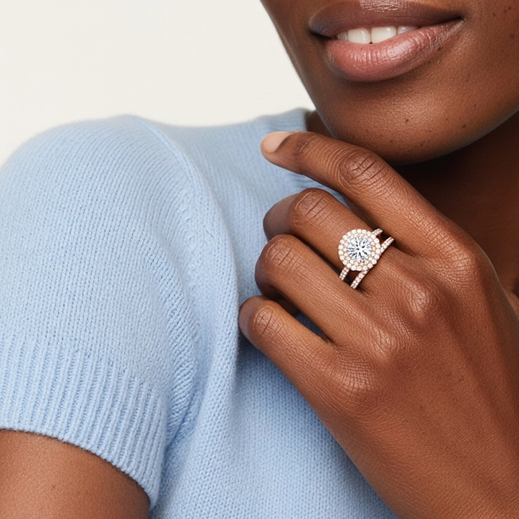 1.00ct Moissanite Ensemble nuptial Or rose 18 carats