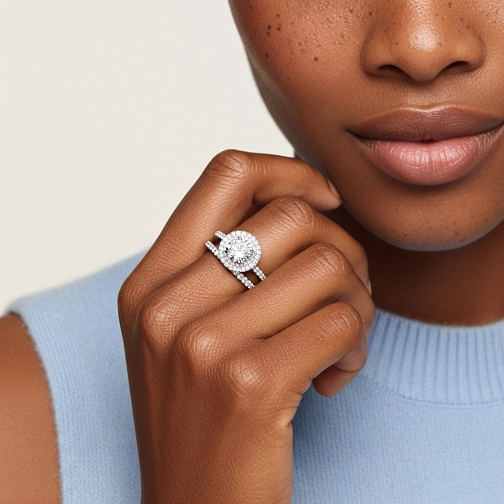 1.00ct Moissanite Ensemble nuptial Argent sterling 925