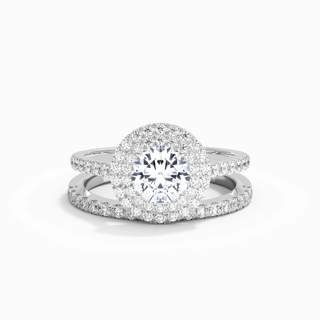 1.00ct Round Moissanite Bridal Set 925 Sterling Silver Double Halo Luxury Straight Shank