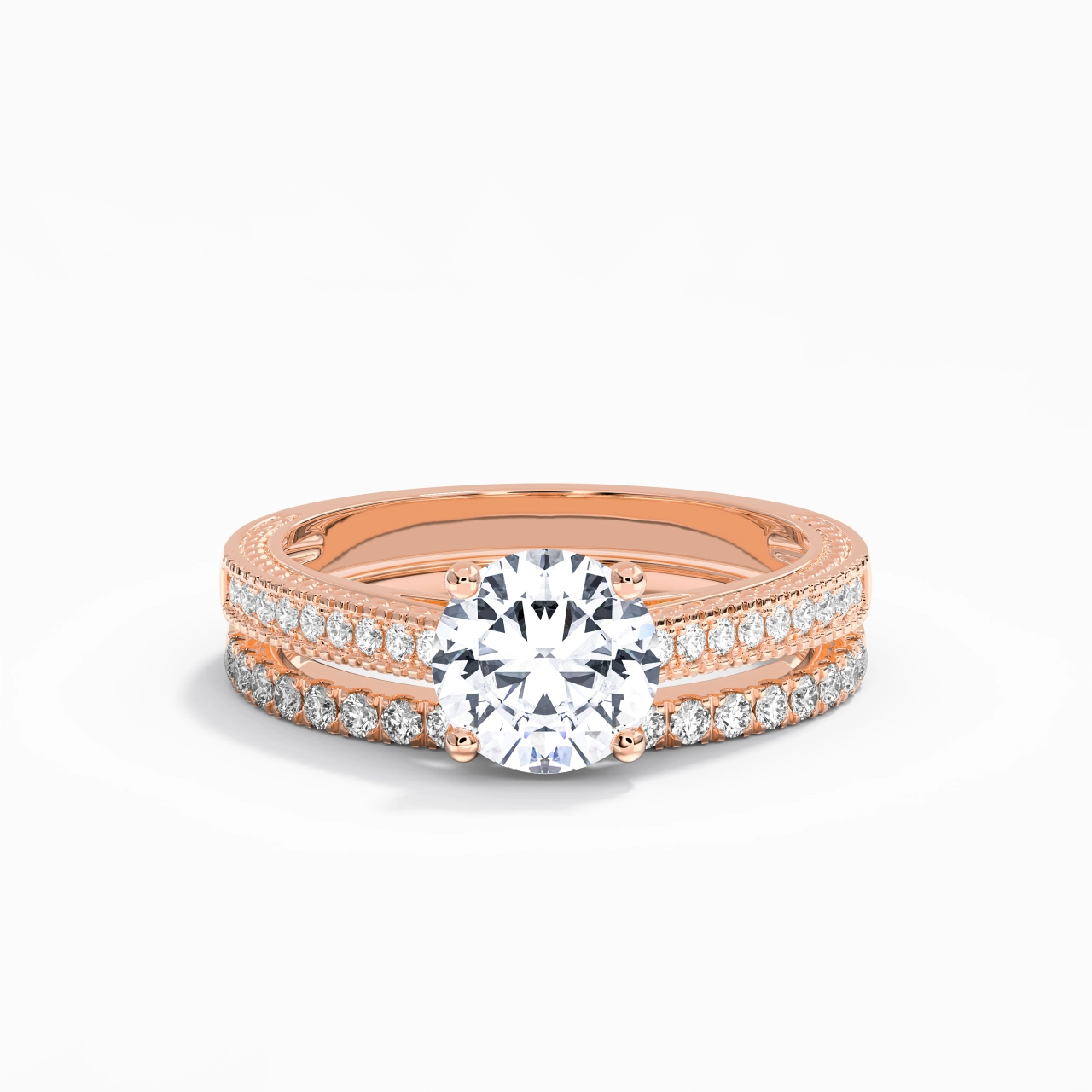 Retro Beaded Milgrain Rope Women 925 Sterling Silver Bridal Set