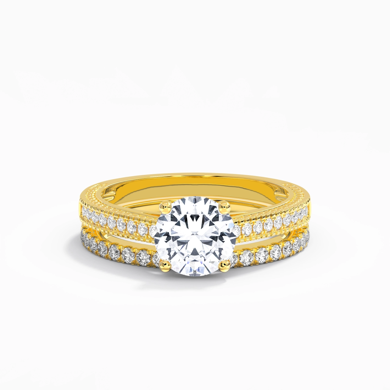 Retro Beaded Milgrain Rope Women 925 Sterling Silver Bridal Set