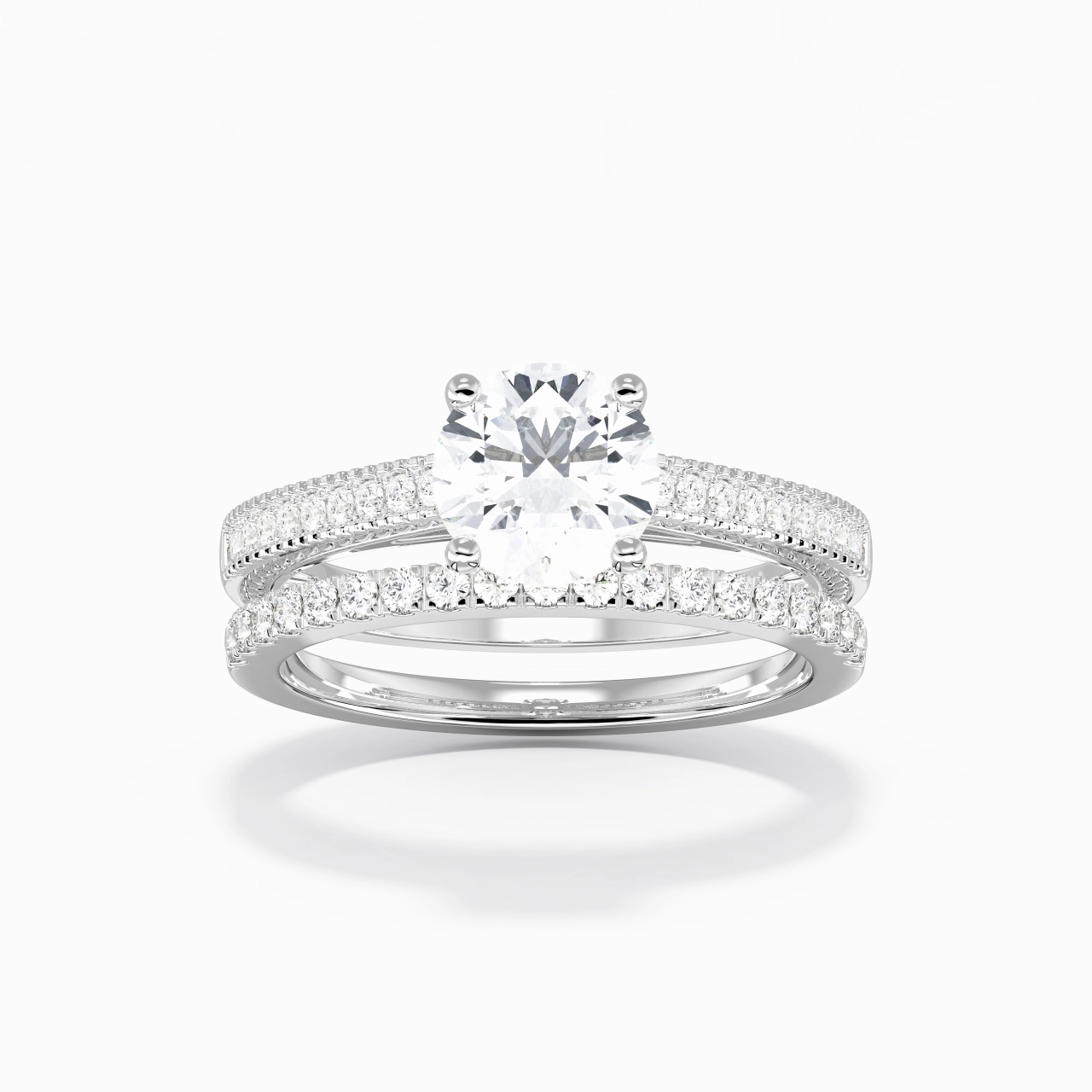 Retro Beaded Milgrain Rope Women 18K White Gold Bridal Set