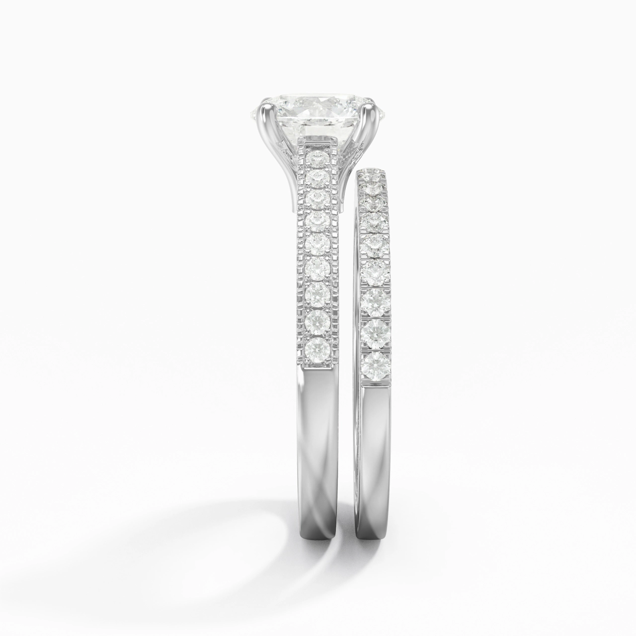 Retro Beaded Milgrain Rope Women 18K White Gold Bridal Set
