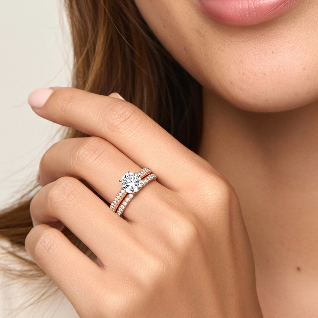 Rétro Perlé Crené Corde Femme Or rose 18 carats Ensemble nuptial