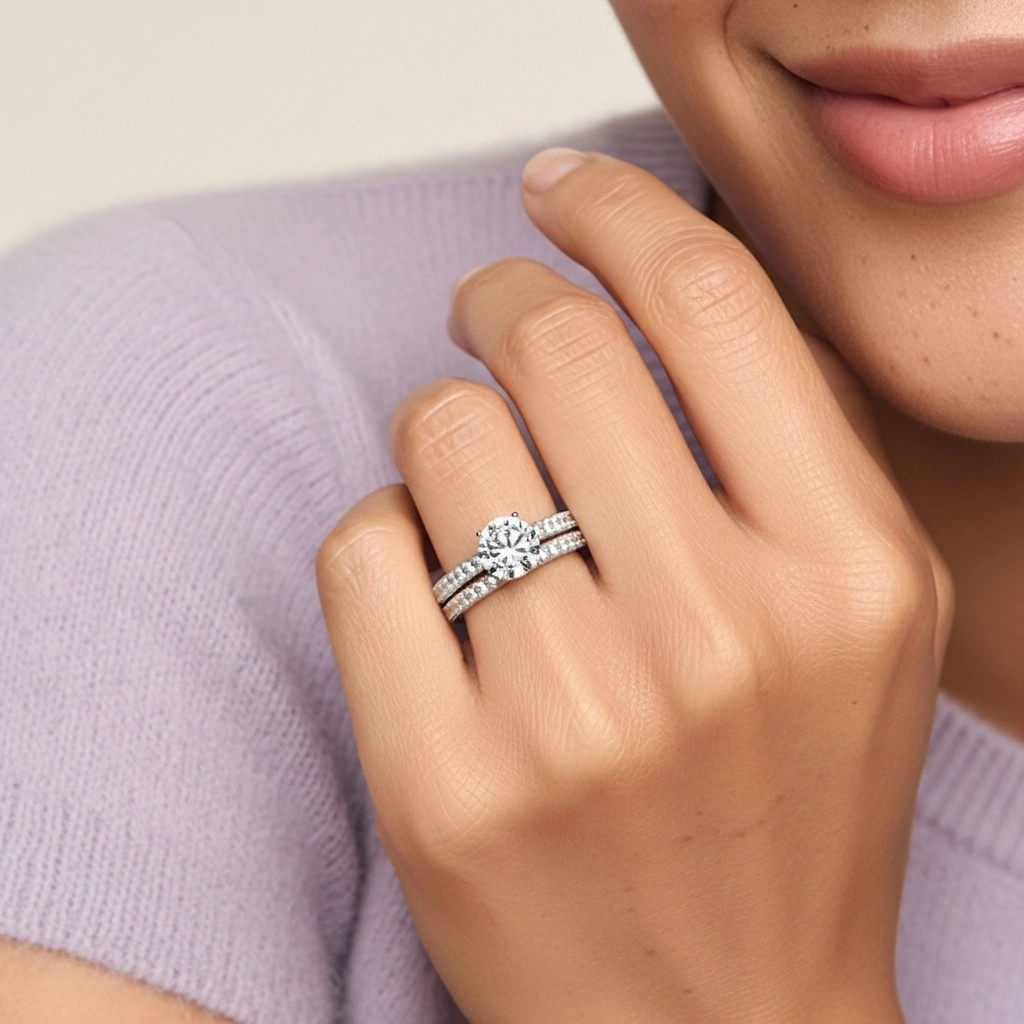 Rétro Perlé Crené Corde Femme Or blanc 18 carats Ensemble nuptial