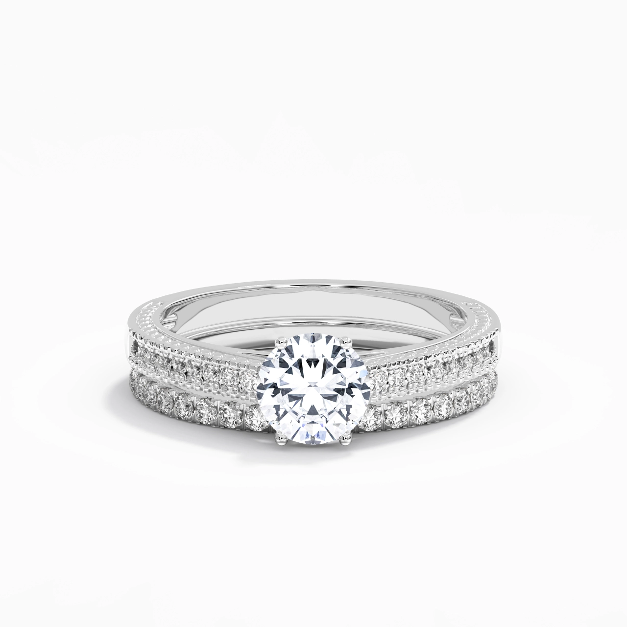 Retro Beaded Milgrain Rope Women 925 Sterling Silver Bridal Set