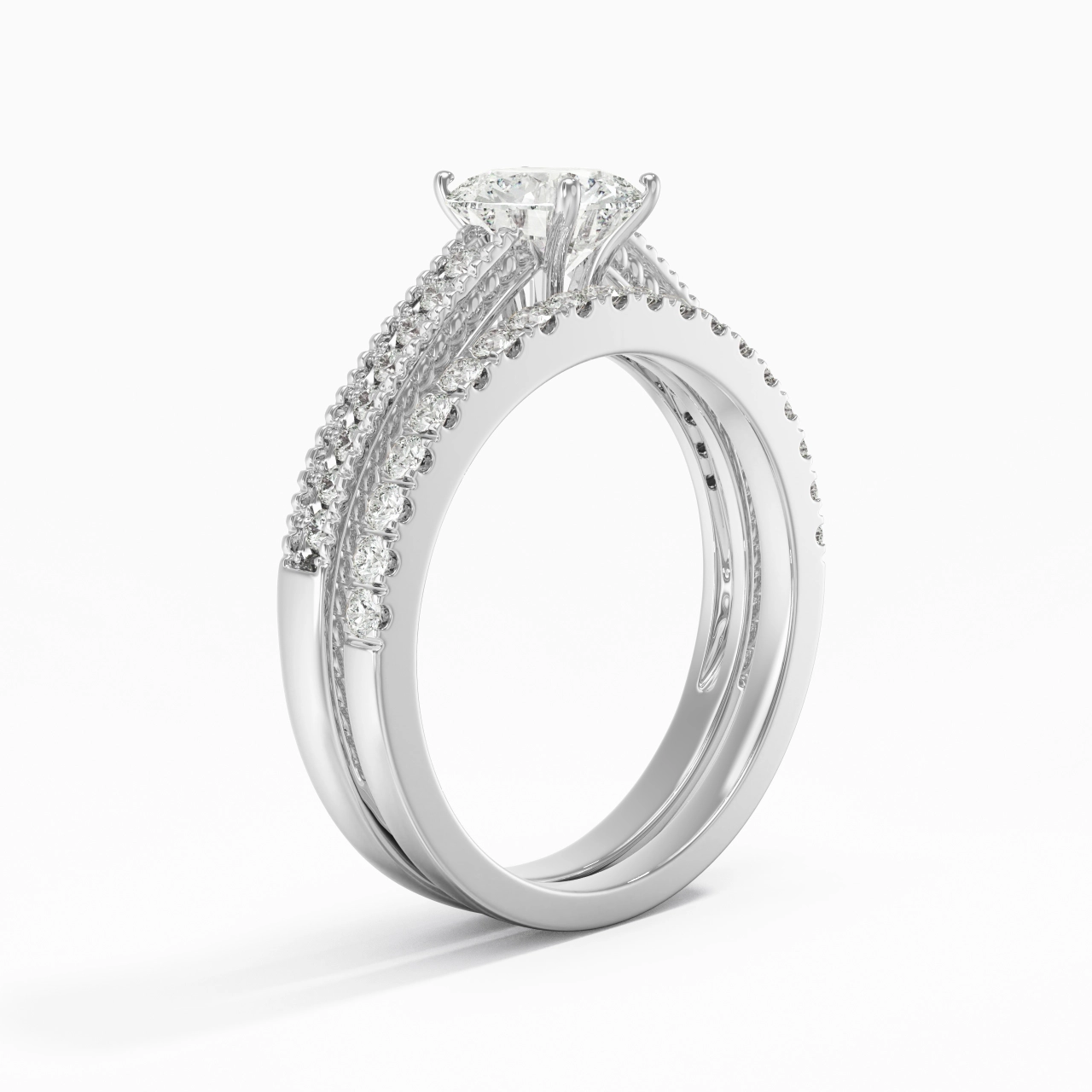 Retro Beaded Milgrain Rope Women 925 Sterling Silver Bridal Set