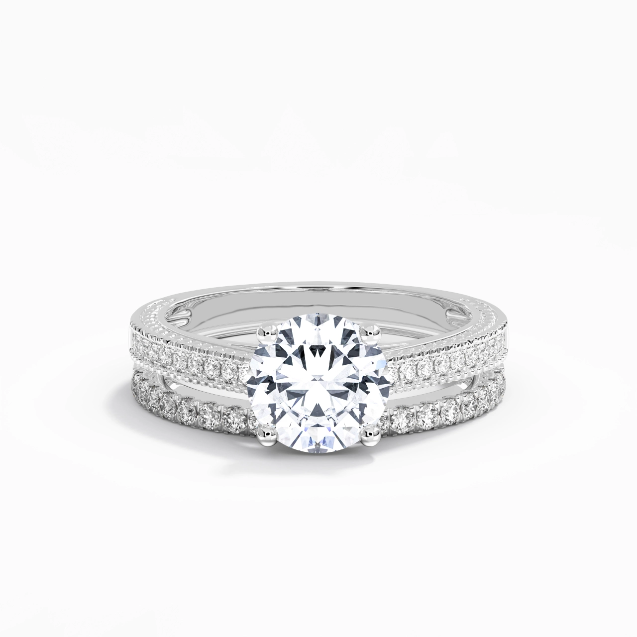 Retro Beaded Milgrain Rope Women 925 Sterling Silver Bridal Set