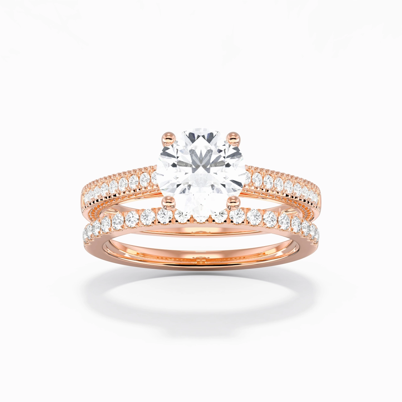 Retro Beaded Milgrain Rope Women 14K Rose Gold Bridal Set
