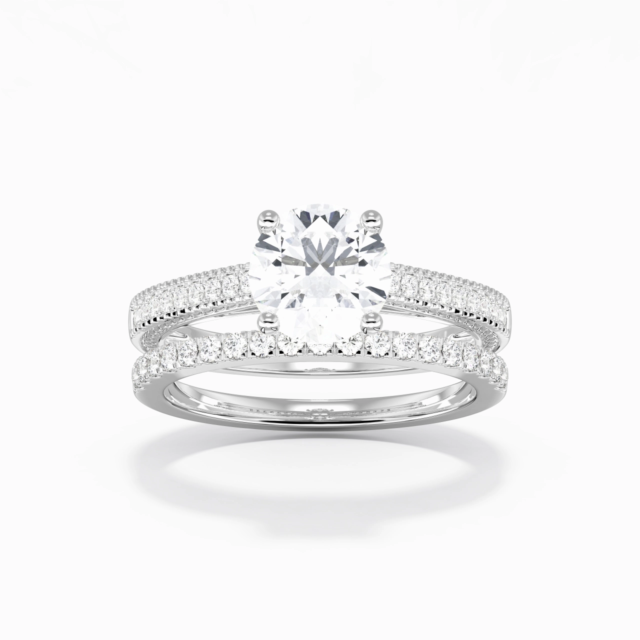 Retro Beaded Milgrain Rope Women 925 Sterling Silver Bridal Set