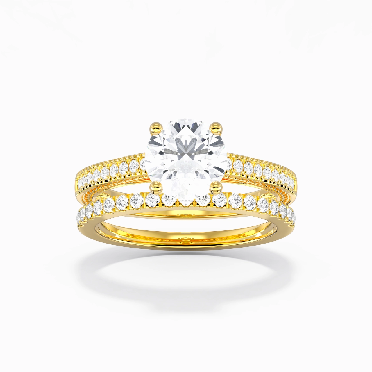 Retro Beaded Milgrain Rope Women 14K Gold Bridal Set