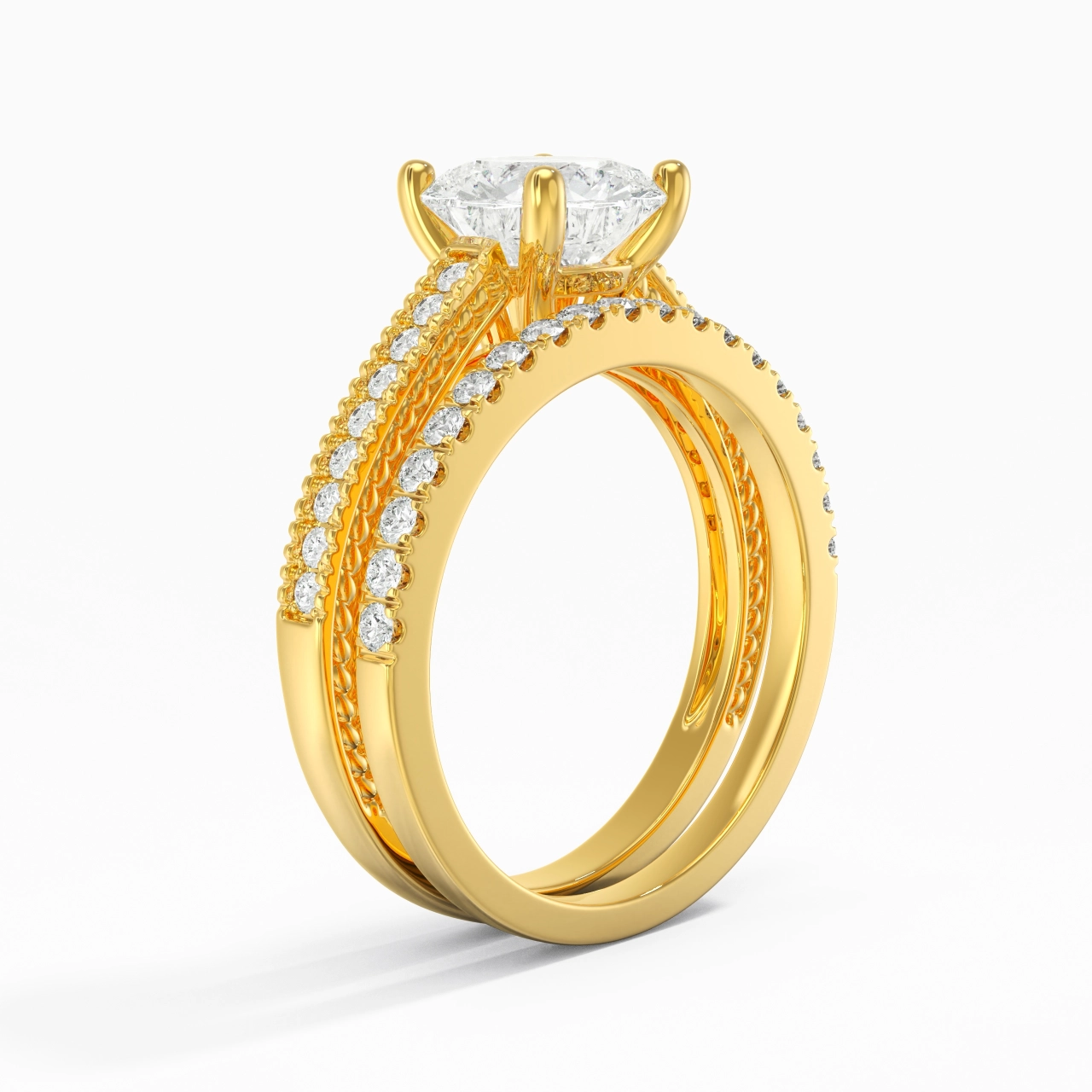 Retro Beaded Milgrain Rope Women 14K Gold Bridal Set