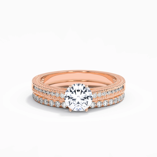 Rétro Perlé Crené Corde Femme Ensemble nuptial Polonais Or rose 14 carats Rétro Perlé Crené Corde Femme Ensemble nuptial Polonais Or rose 14 carats