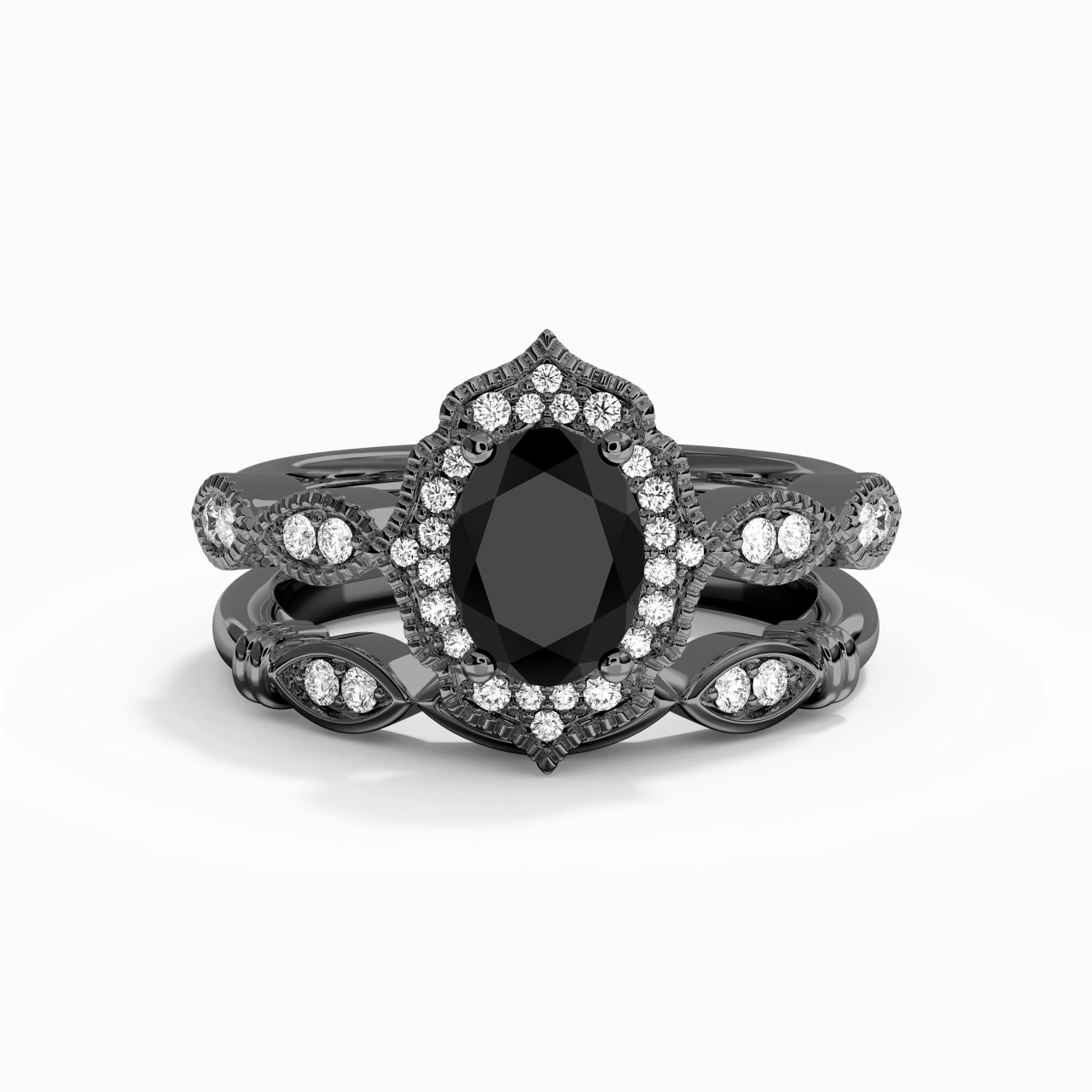 Antique Ovale 1.50ct Zircon cubique Ensemble nuptial