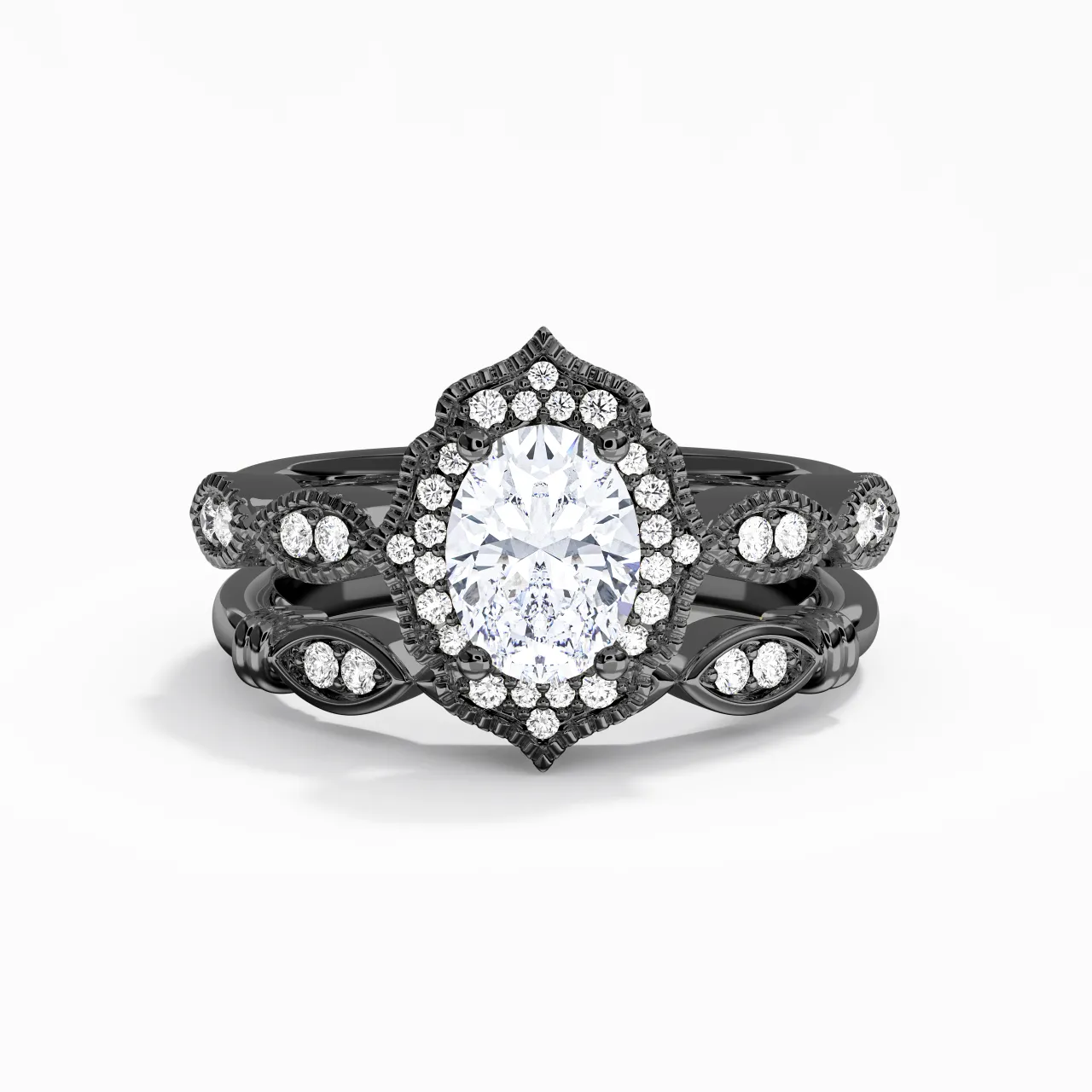 Antique Oval 1.50ct Cubic Zirconia Bridal Set