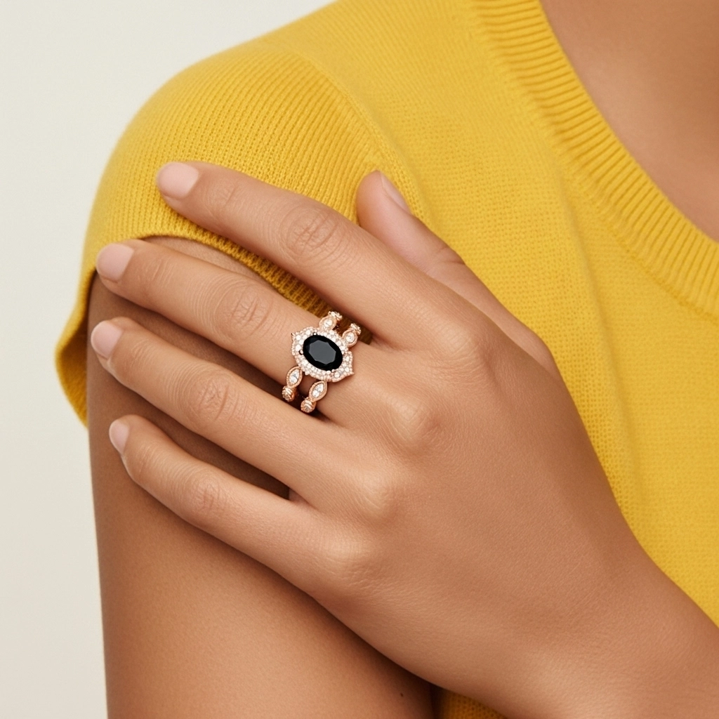 Antique Ovale 1.50ct Zircon cubique Ensemble nuptial