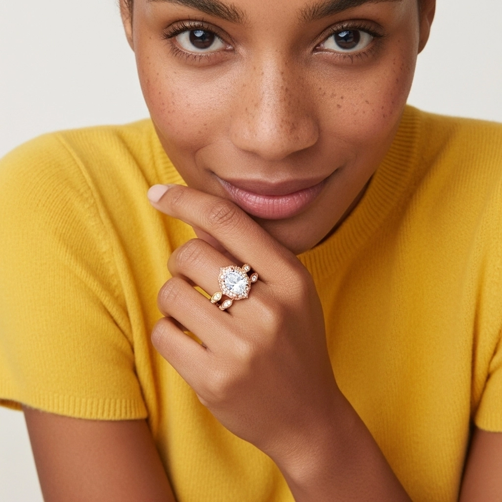 Antique Ovale 1.50ct Zircon cubique Ensemble nuptial