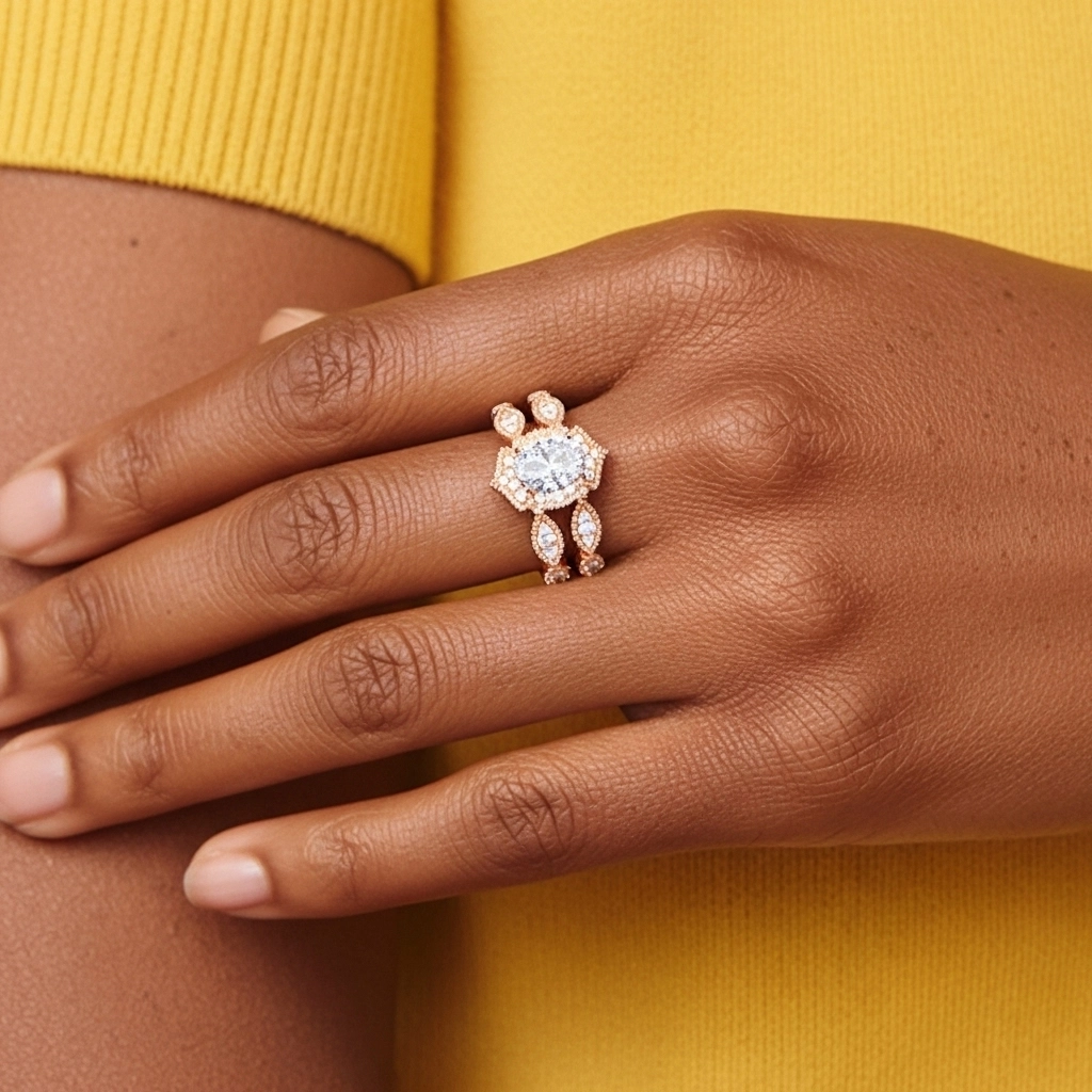 Antique Ovale 1.50ct Zircon cubique Ensemble nuptial