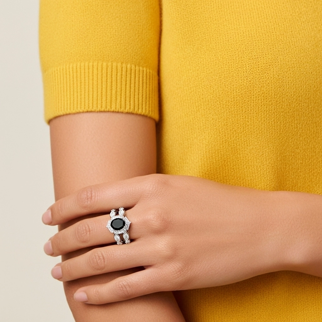 Antique Ovale 1.50ct Zircon cubique Ensemble nuptial