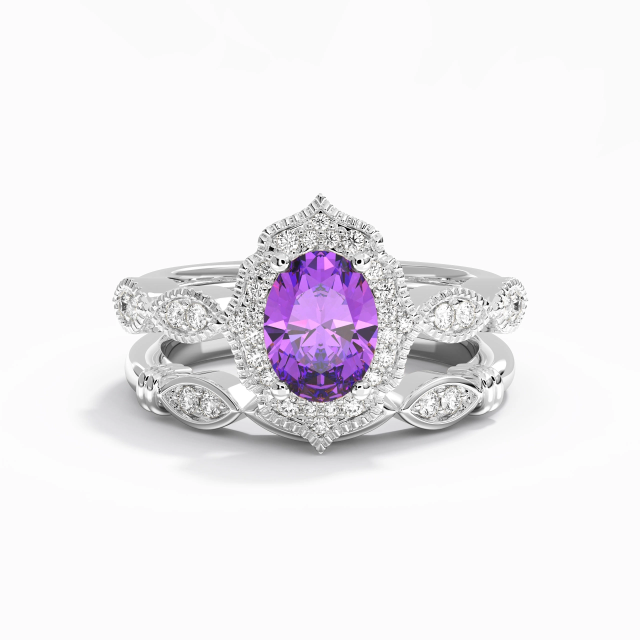 Antique Ovale 1.50ct Zircon cubique Ensemble nuptial