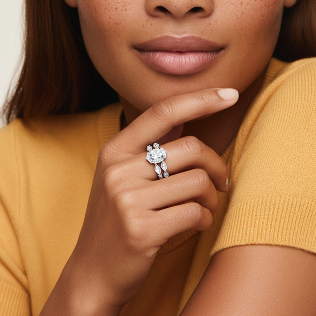 Antique Ovale 1.50ct Zircon cubique Ensemble nuptial