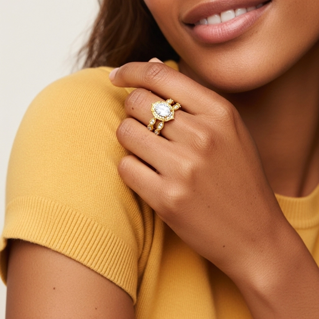 Antique Ovale 1.50ct Zircon cubique Ensemble nuptial